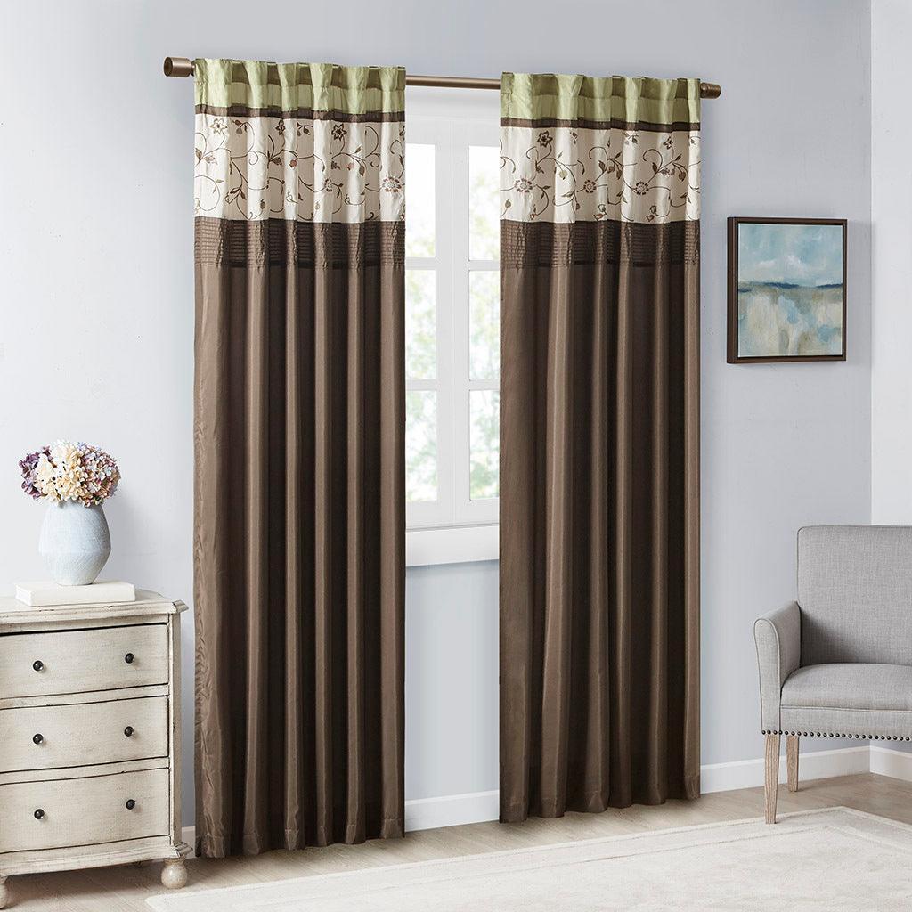 Olliix.com Curtains - Serene 84 H Embroidered Window Panel Green