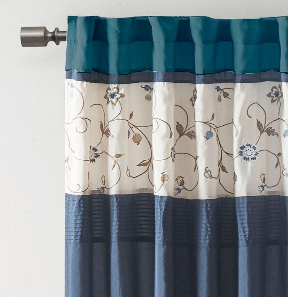 Olliix.com Curtains - Serene 84 H Embroidered Window Panel Navy