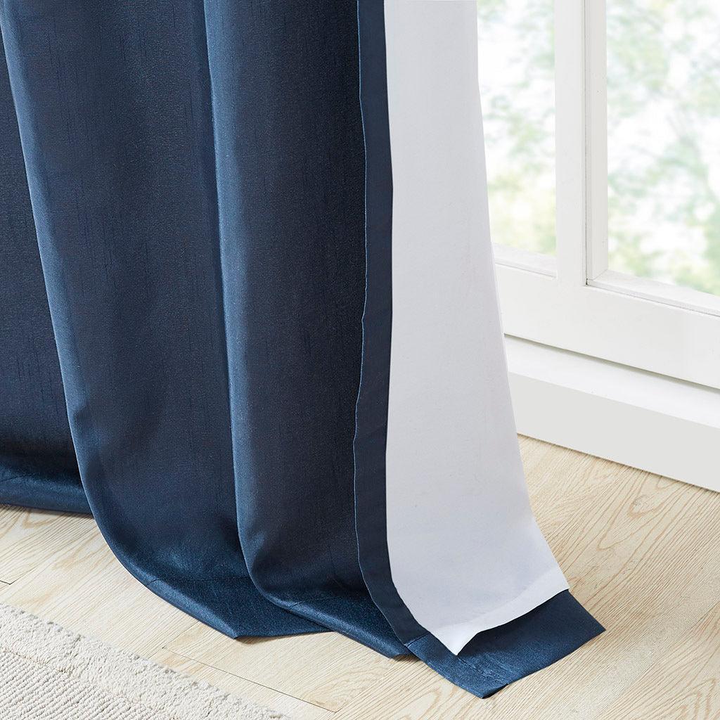 Olliix.com Curtains - Serene 84 H Embroidered Window Panel Navy