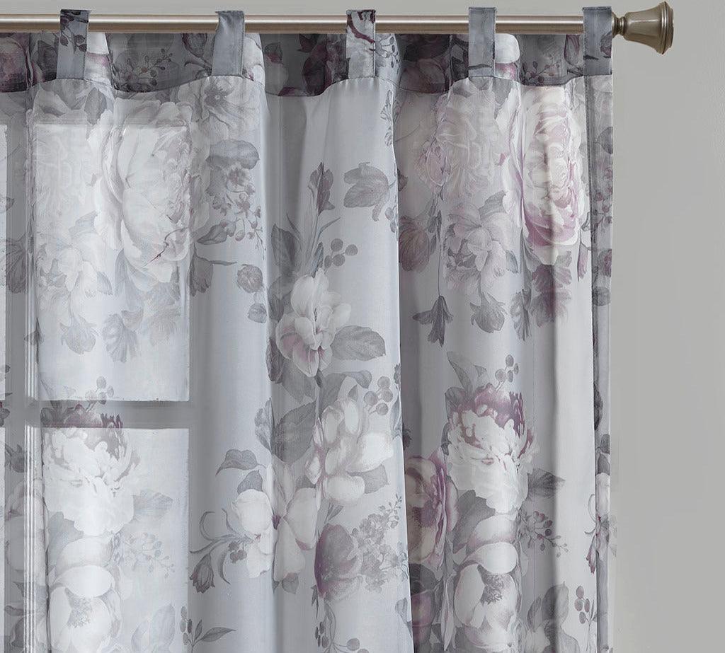 Olliix.com Curtains - Simone 84 H Printed Floral Rod Pocket and Back Tab Voile Sheer Gray