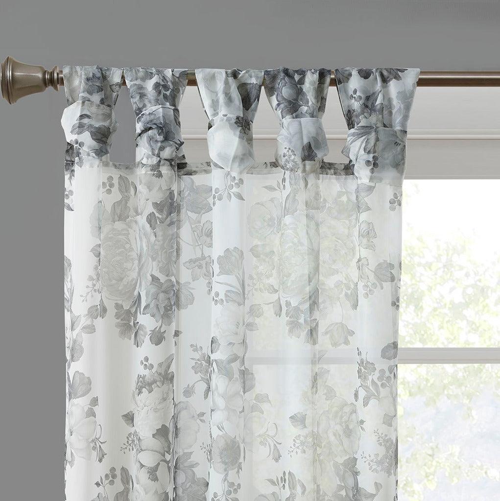 Olliix.com Curtains - Simone 84 H Printed Floral Twist Tab Top Voile Sheer White