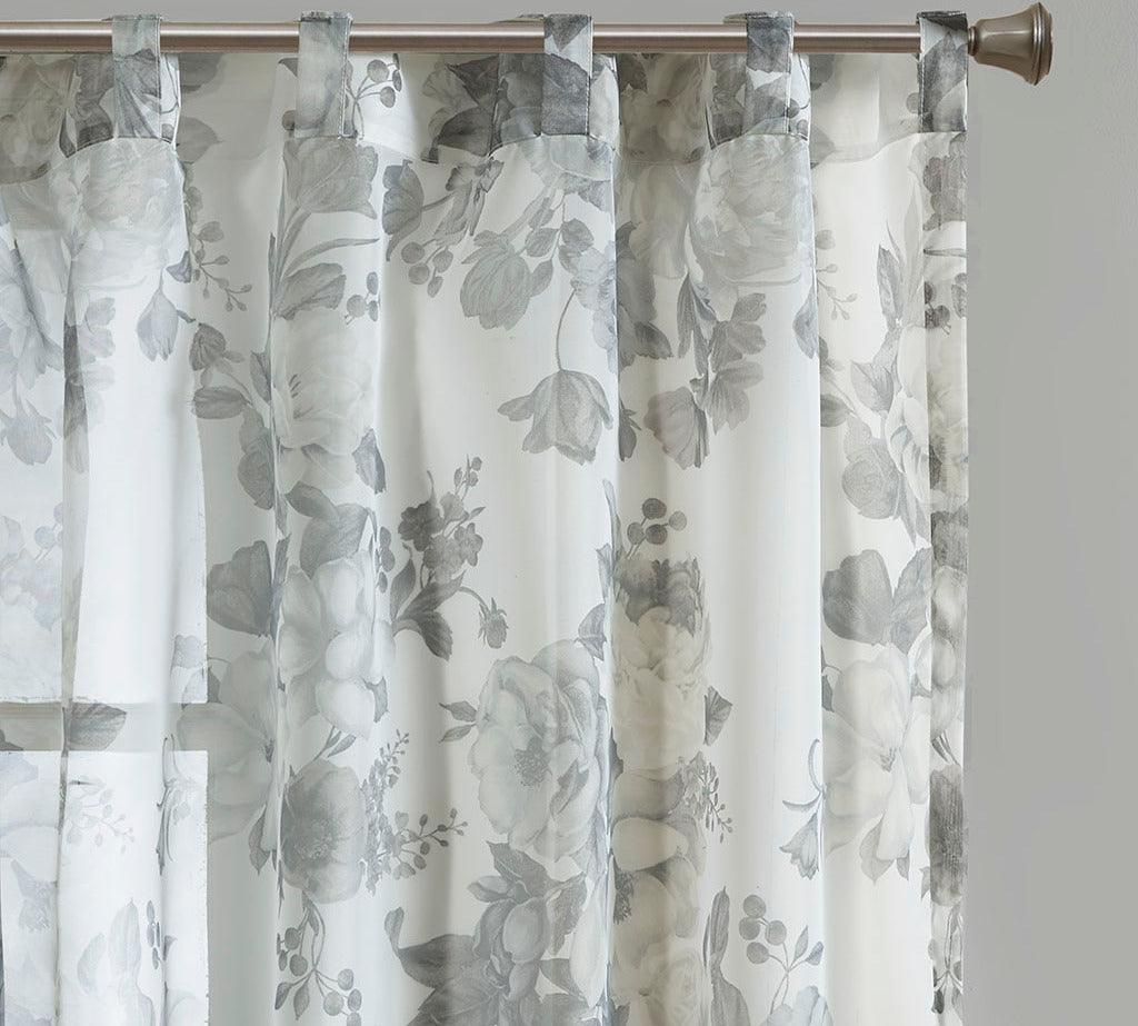 Olliix.com Curtains - Simone 95 H Printed Floral Rod Pocket and Back Tab Voile Sheer White