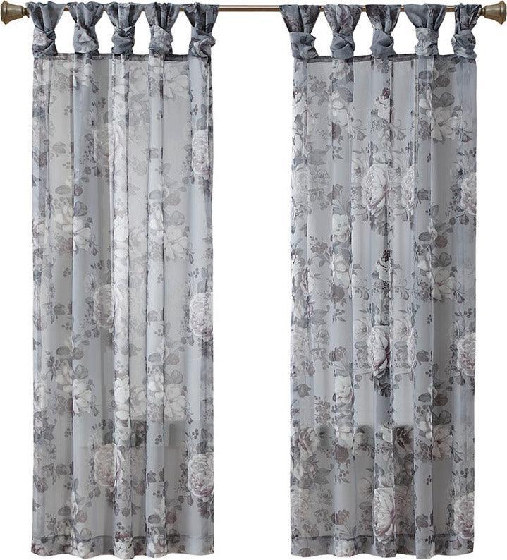 Olliix.com Curtains - Simone 95 H Printed Floral Twist Tab Top Voile Sheer Gray