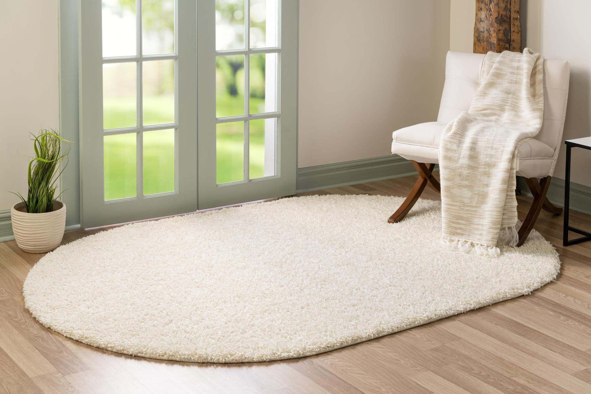 Unique Loom Indoor Rugs - Solid Shag Solid Oval 8x10 Oval Rug Snow White