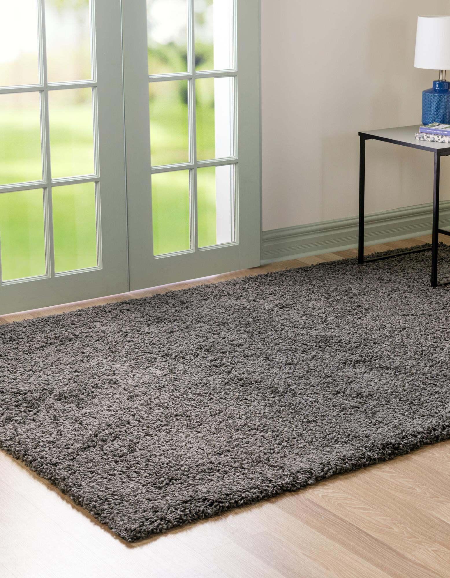 Unique Loom Indoor Rugs - Solid Shag Solid Rectangular 8x10 Rug Graphite Gray