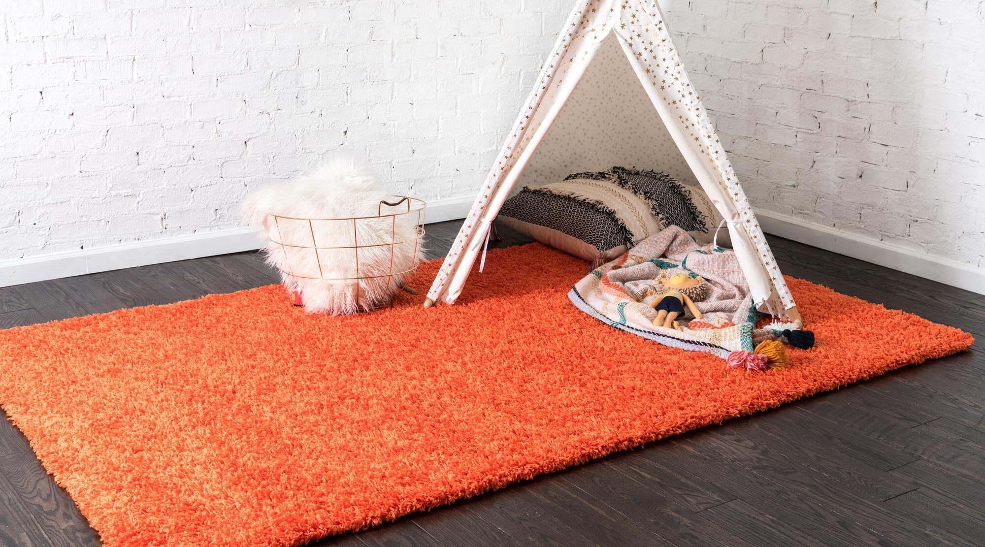 Unique Loom Indoor Rugs - Solid Shag Solid Rectangular 8x10 Rug Tiger Orange