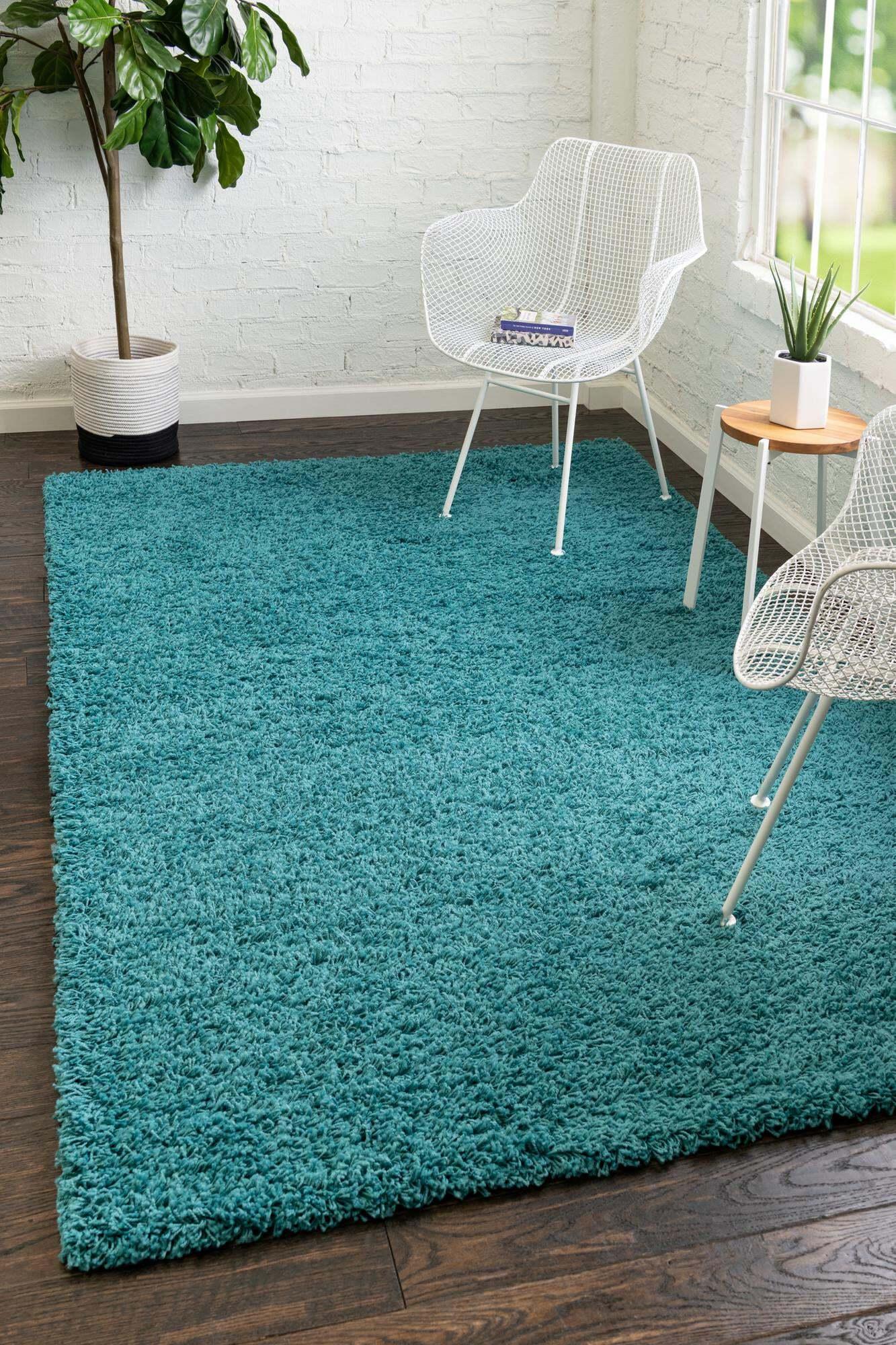 Unique Loom Indoor Rugs - Solid Shag Solid Rectangular 8x11 Rug Aqua Blue