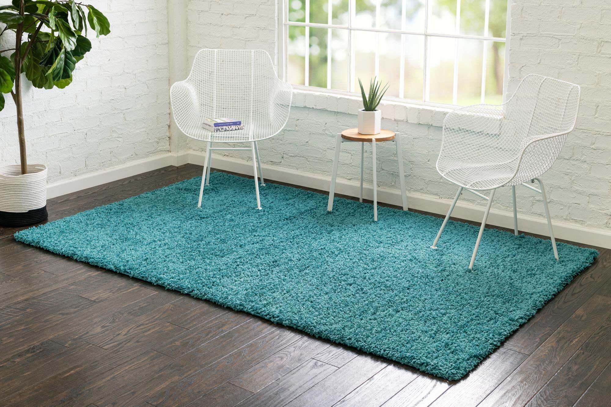 Unique Loom Indoor Rugs - Solid Shag Solid Rectangular 8x11 Rug Aqua Blue