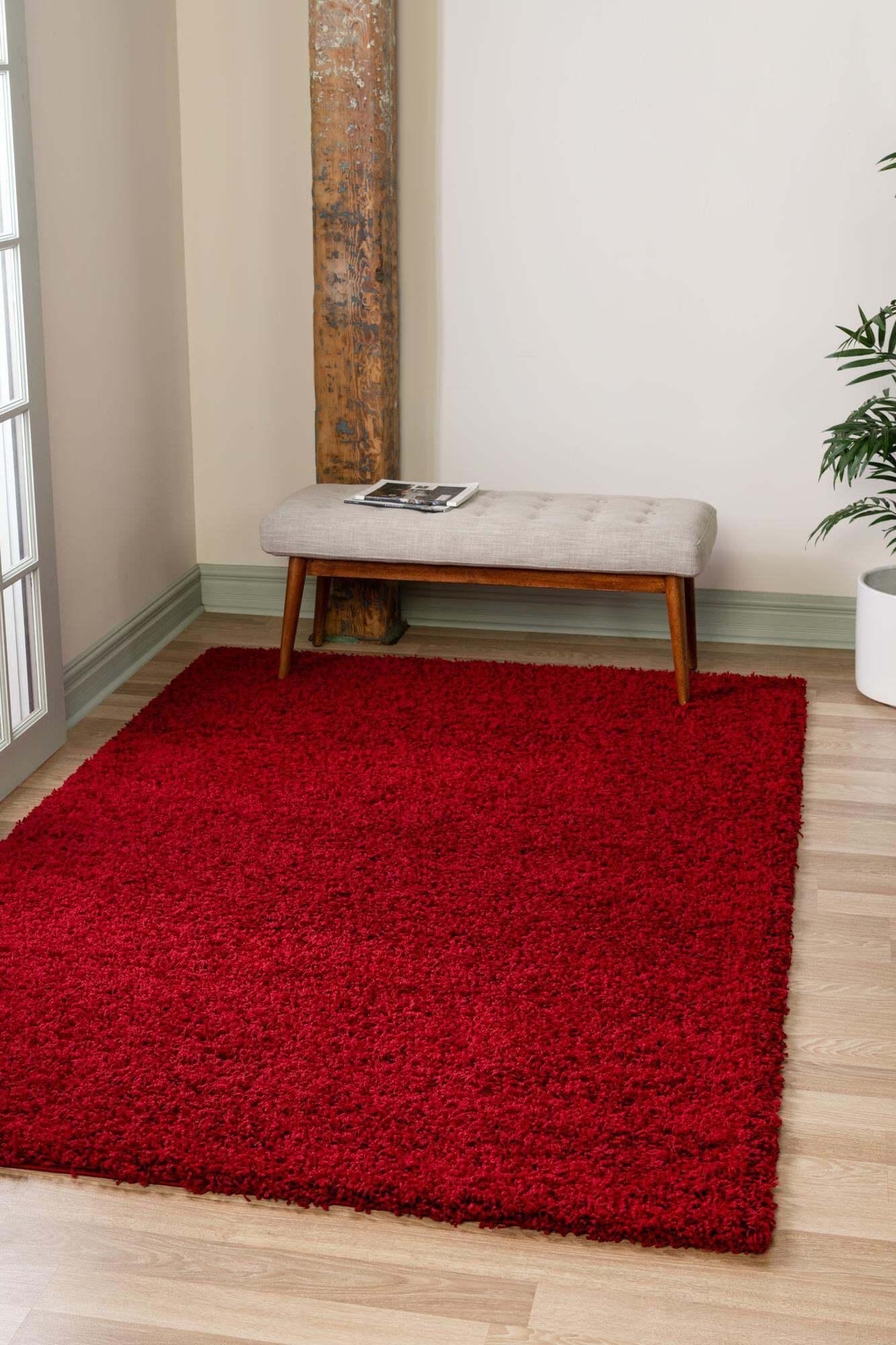 Unique Loom Indoor Rugs - Solid Shag Solid Rectangular 8x11 Rug Cherry Red