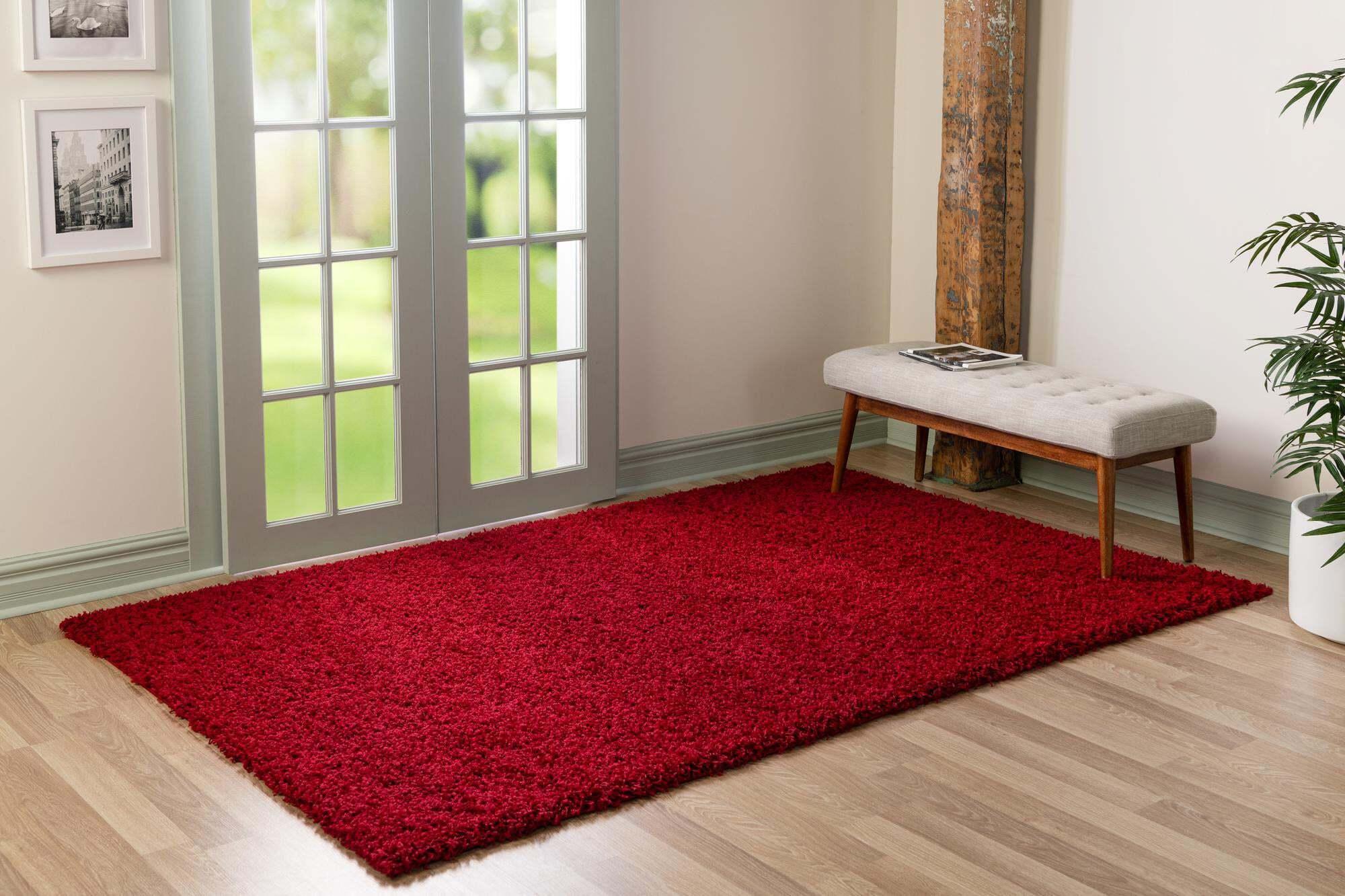 Unique Loom Indoor Rugs - Solid Shag Solid Rectangular 8x11 Rug Cherry Red