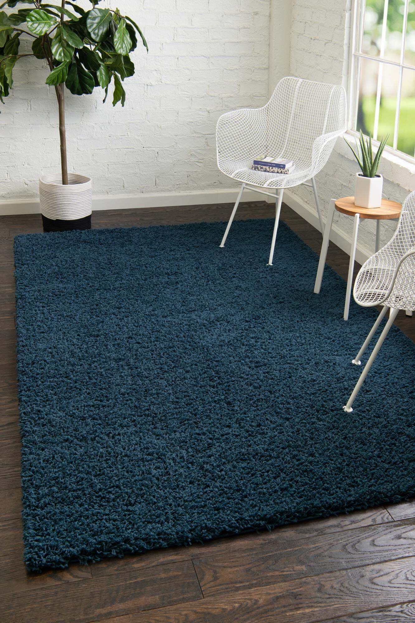 Unique Loom Indoor Rugs - Solid Shag Solid Rectangular 8x11 Rug Navy Blue