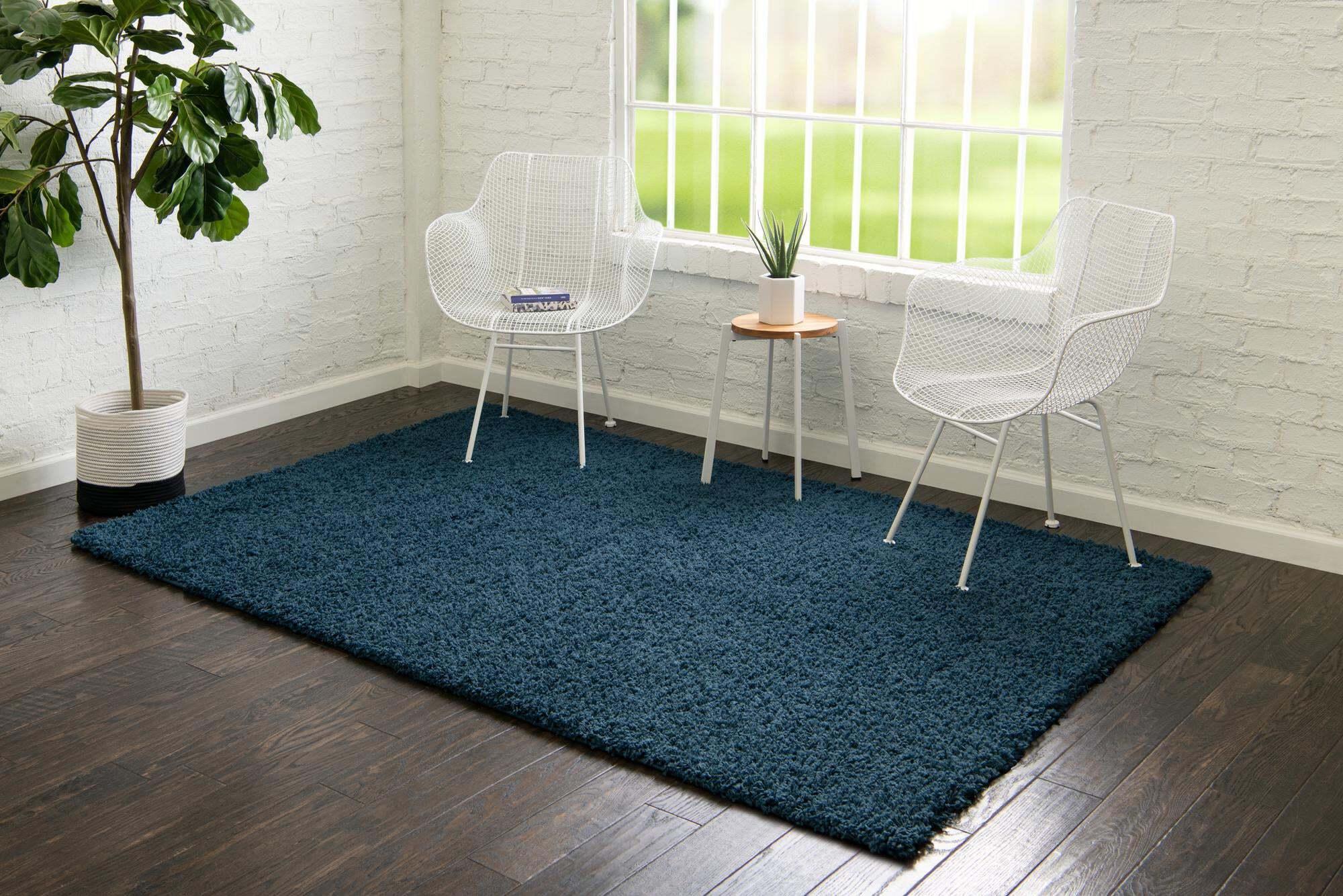 Unique Loom Indoor Rugs - Solid Shag Solid Rectangular 8x11 Rug Navy Blue