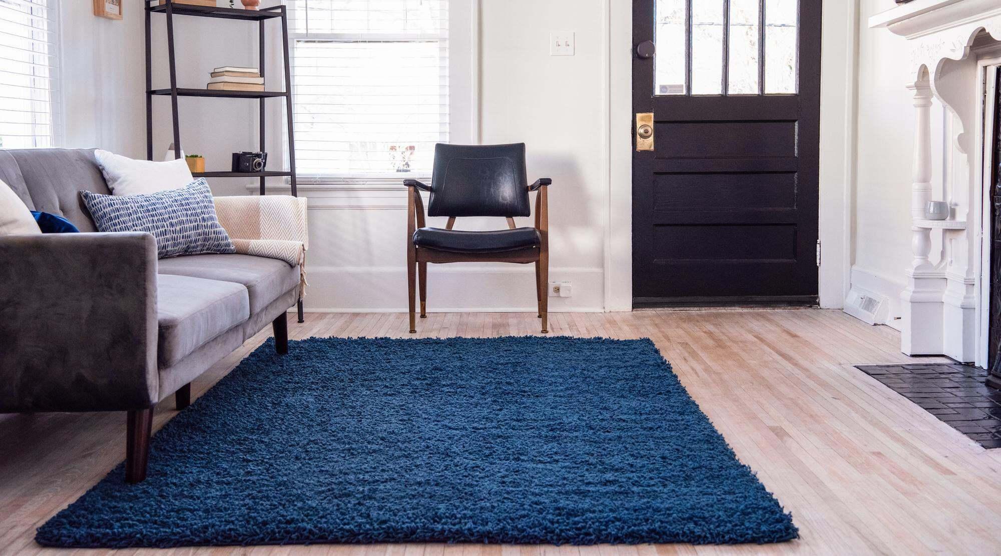 Unique Loom Indoor Rugs - Solid Shag Solid Rectangular 8x11 Rug Navy Blue