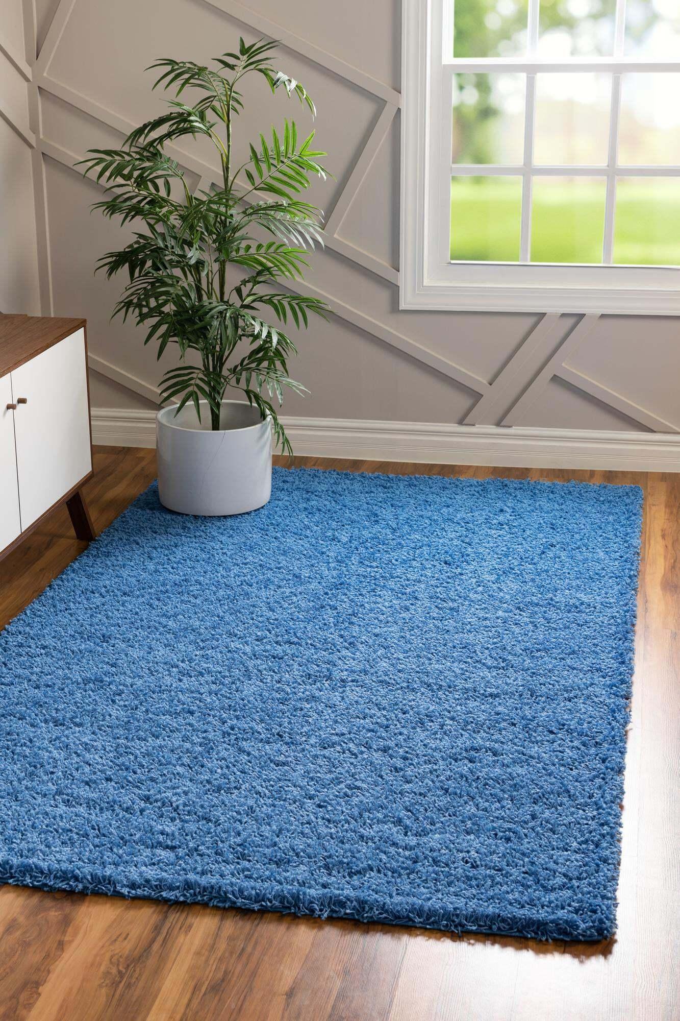 Unique Loom Indoor Rugs - Solid Shag Solid Rectangular 8x11 Rug Periwinkle Blue