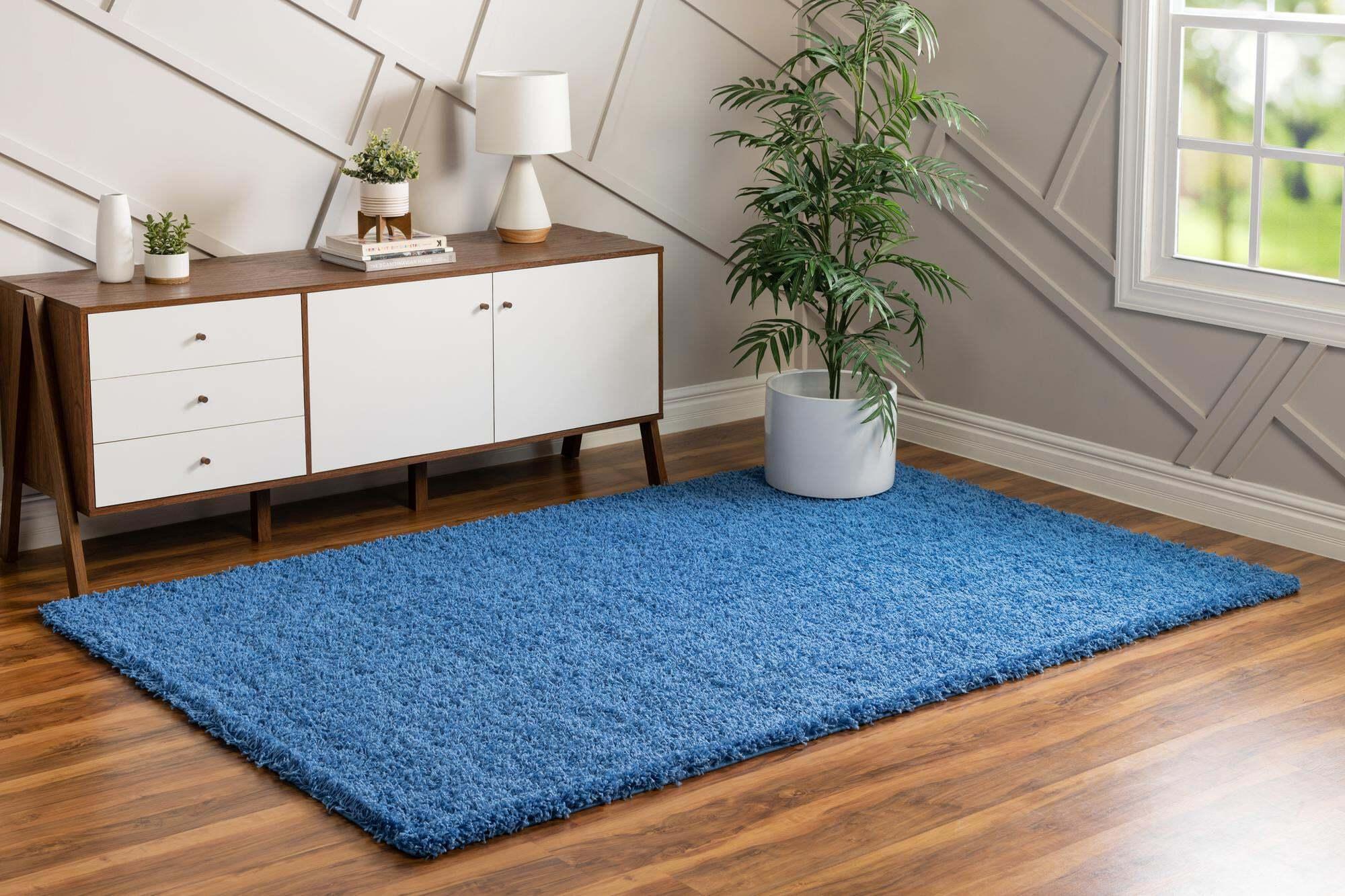 Unique Loom Indoor Rugs - Solid Shag Solid Rectangular 8x11 Rug Periwinkle Blue