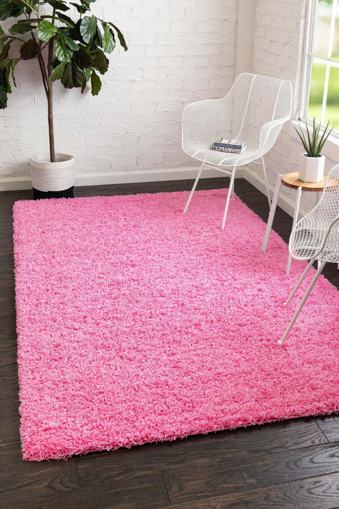 Unique Loom Indoor Rugs - Solid Shag Solid Rectangular 9x12 Rug Bubblegum Pink