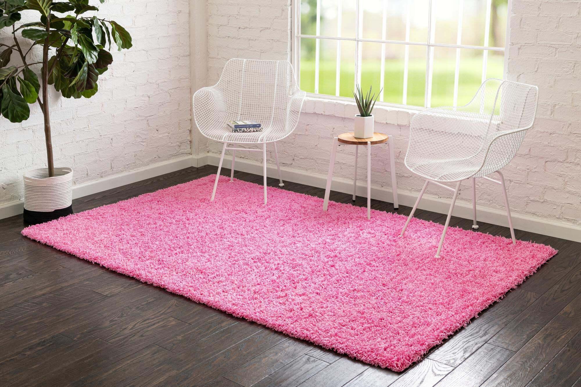 Unique Loom Indoor Rugs - Solid Shag Solid Rectangular 9x12 Rug Bubblegum Pink