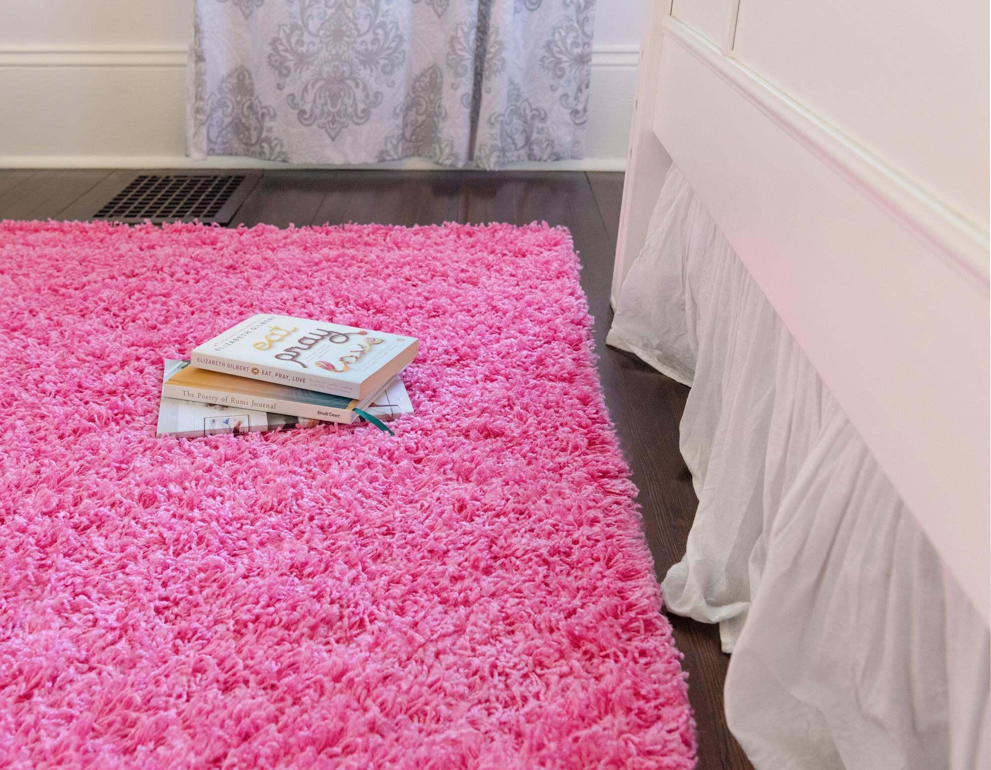 Unique Loom Indoor Rugs - Solid Shag Solid Rectangular 9x12 Rug Bubblegum Pink