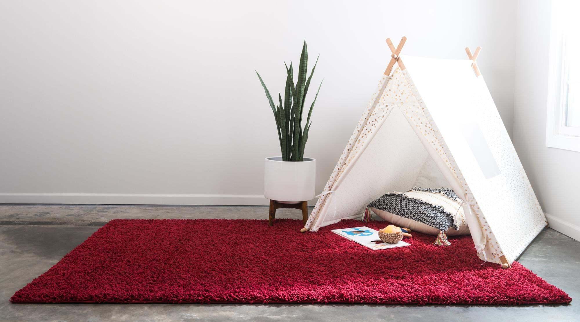 Unique Loom Indoor Rugs - Solid Shag Solid Rectangular 9x12 Rug Cherry Red