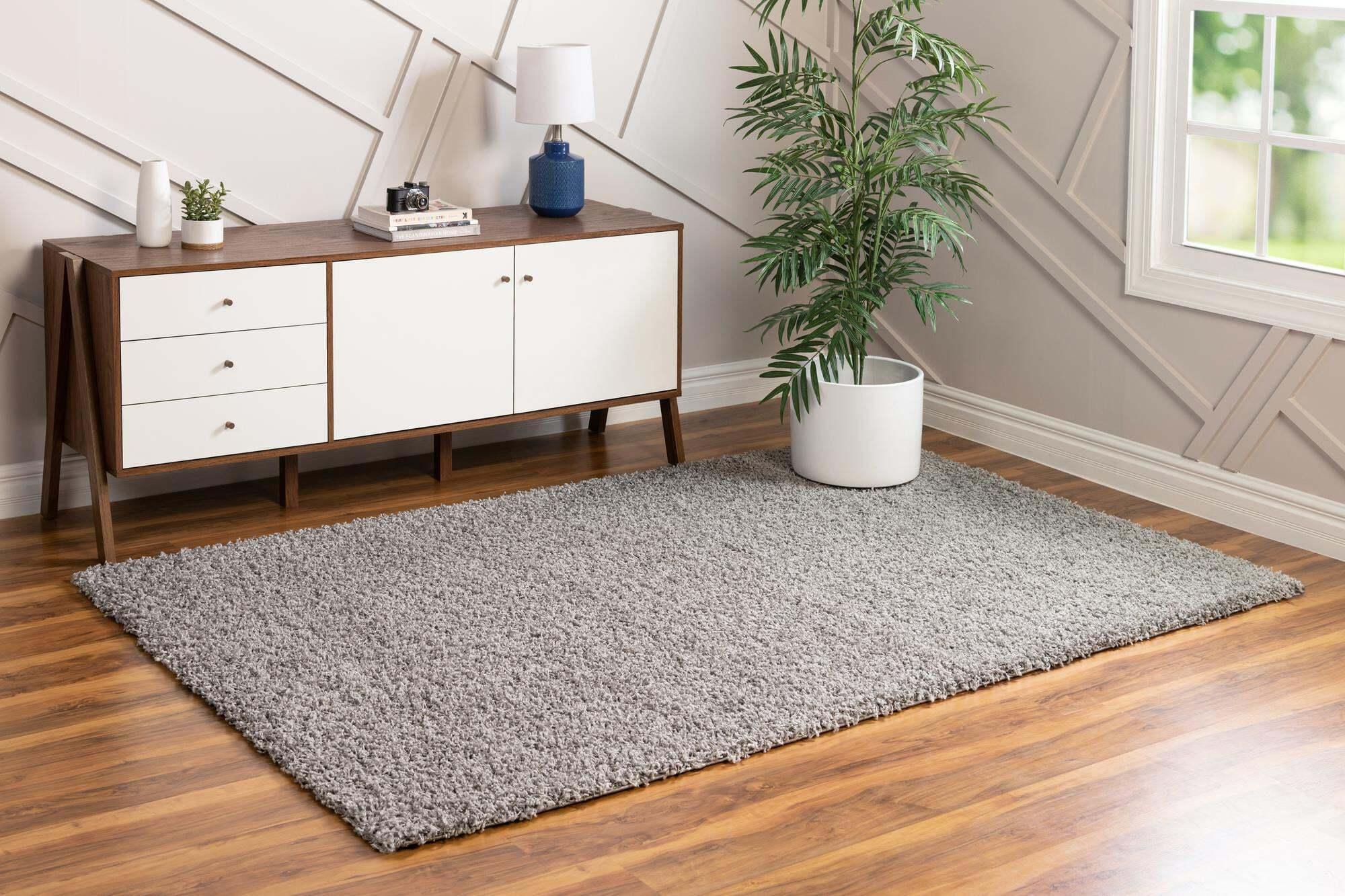 Unique Loom Indoor Rugs - Solid Shag Solid Rectangular 9x12 Rug Cloud Gray