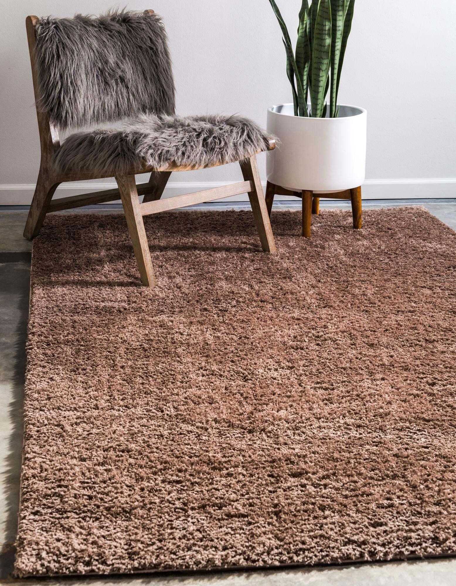 Unique Loom Indoor Rugs - Studio Solid Shag Solid Rectangular 8x10 Rug Brown