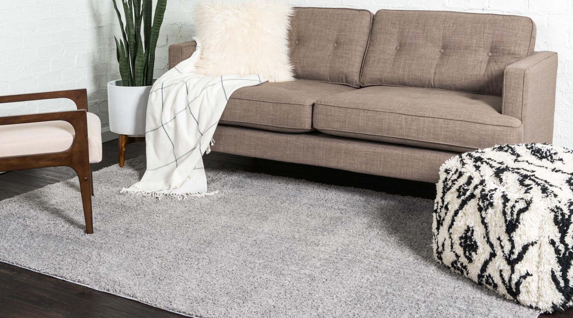 Unique Loom Indoor Rugs - Studio Solid Shag Solid Rectangular 8x10 Rug Light Gray