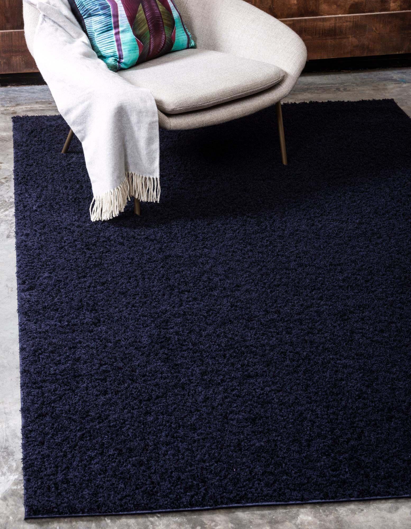 Unique Loom Indoor Rugs - Studio Solid Shag Solid Rectangular 8x10 Rug Midnight Blue