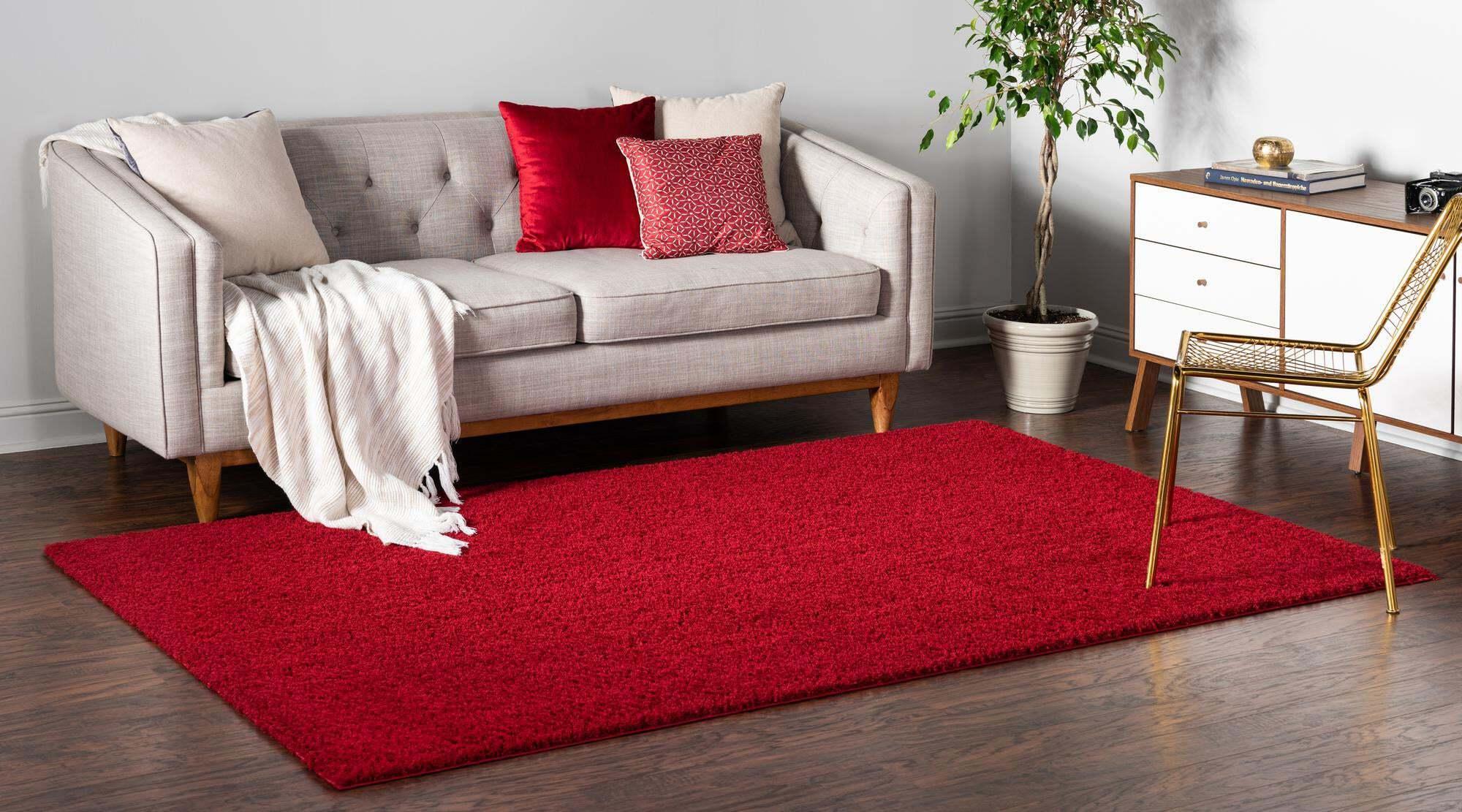 Unique Loom Indoor Rugs - Studio Solid Shag Solid Rectangular 8x10 Rug Red