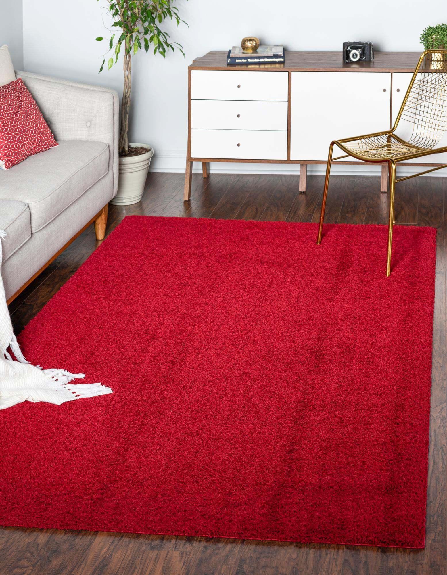 Unique Loom Indoor Rugs - Studio Solid Shag Solid Rectangular 9x12 Rug Red