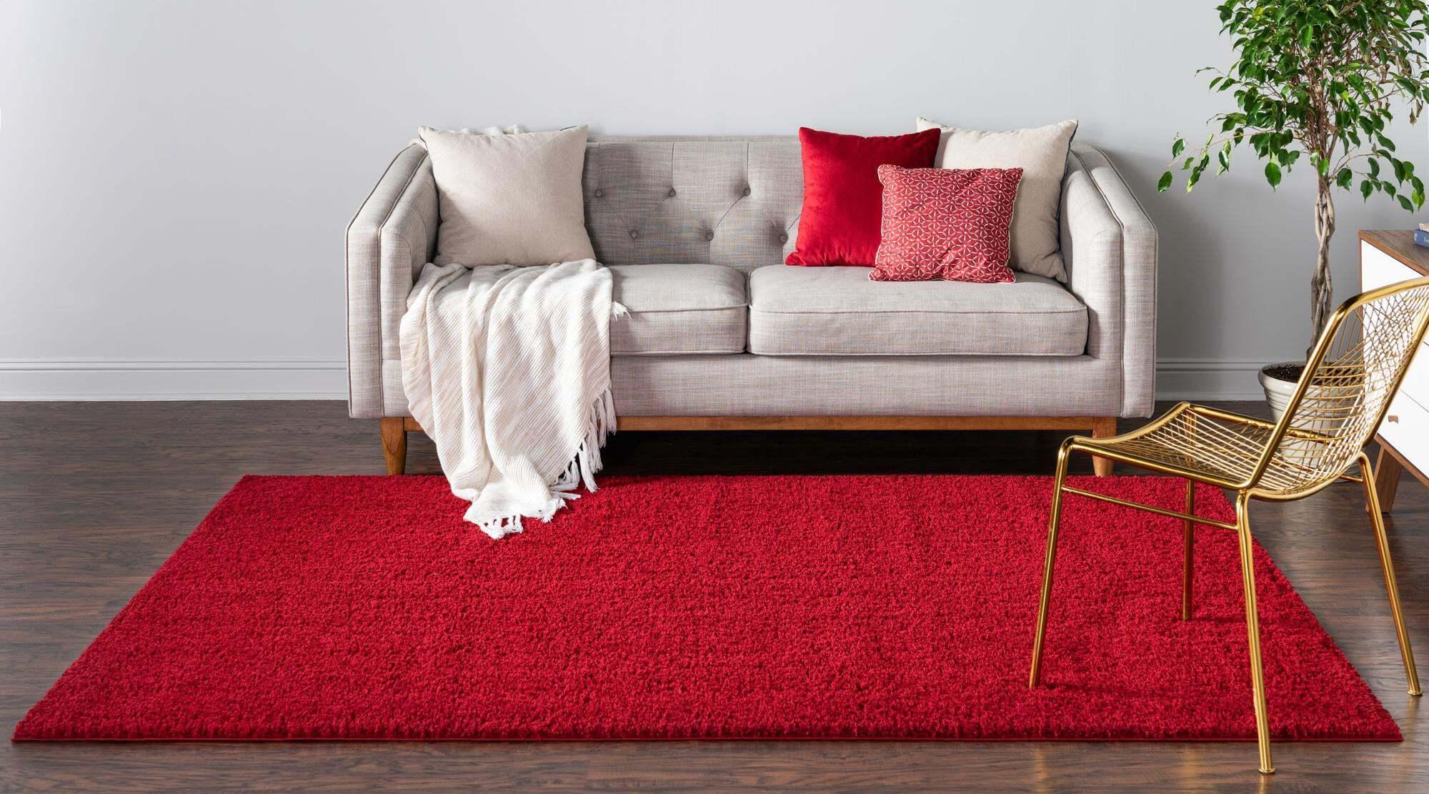 Unique Loom Indoor Rugs - Studio Solid Shag Solid Rectangular 9x12 Rug Red