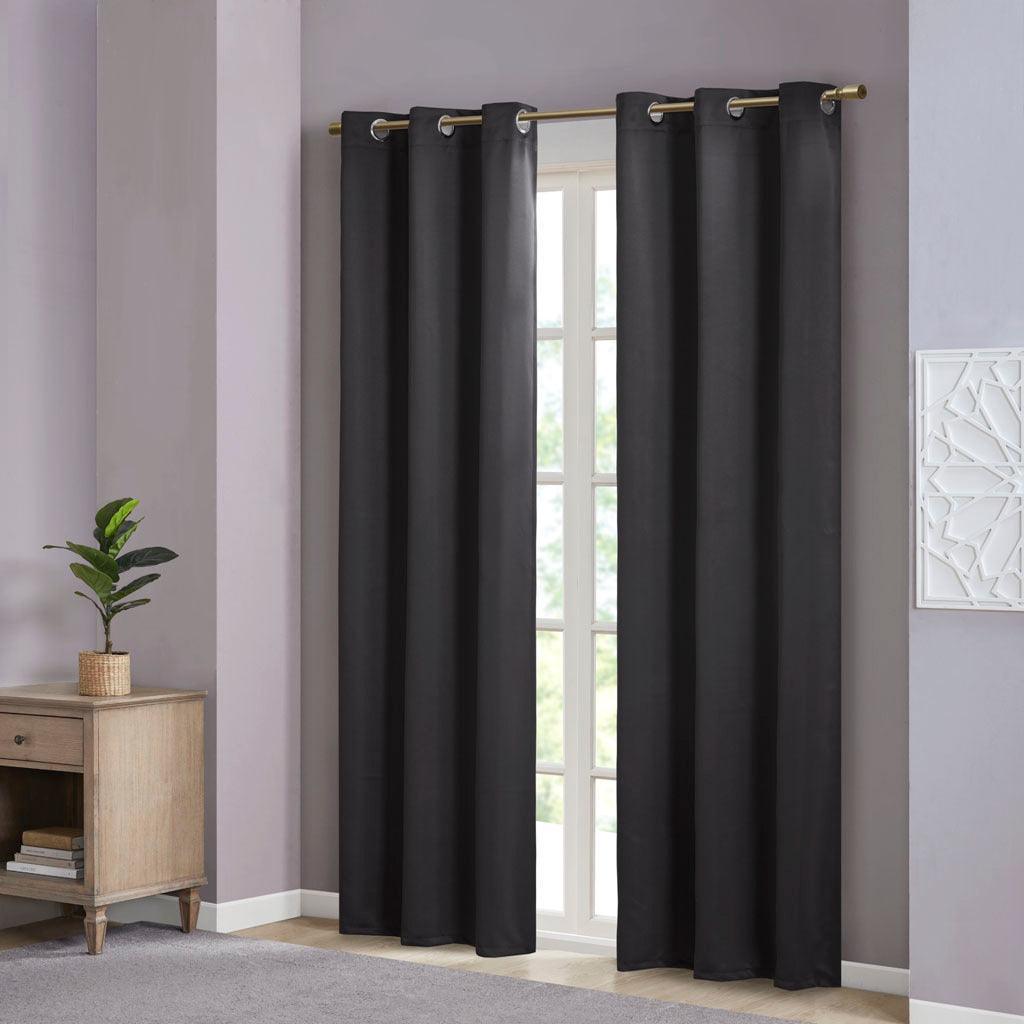 Olliix.com Curtains - Taren 63 H Solid Blackout Triple Weave Grommet Top Curtain Panel Pair Black