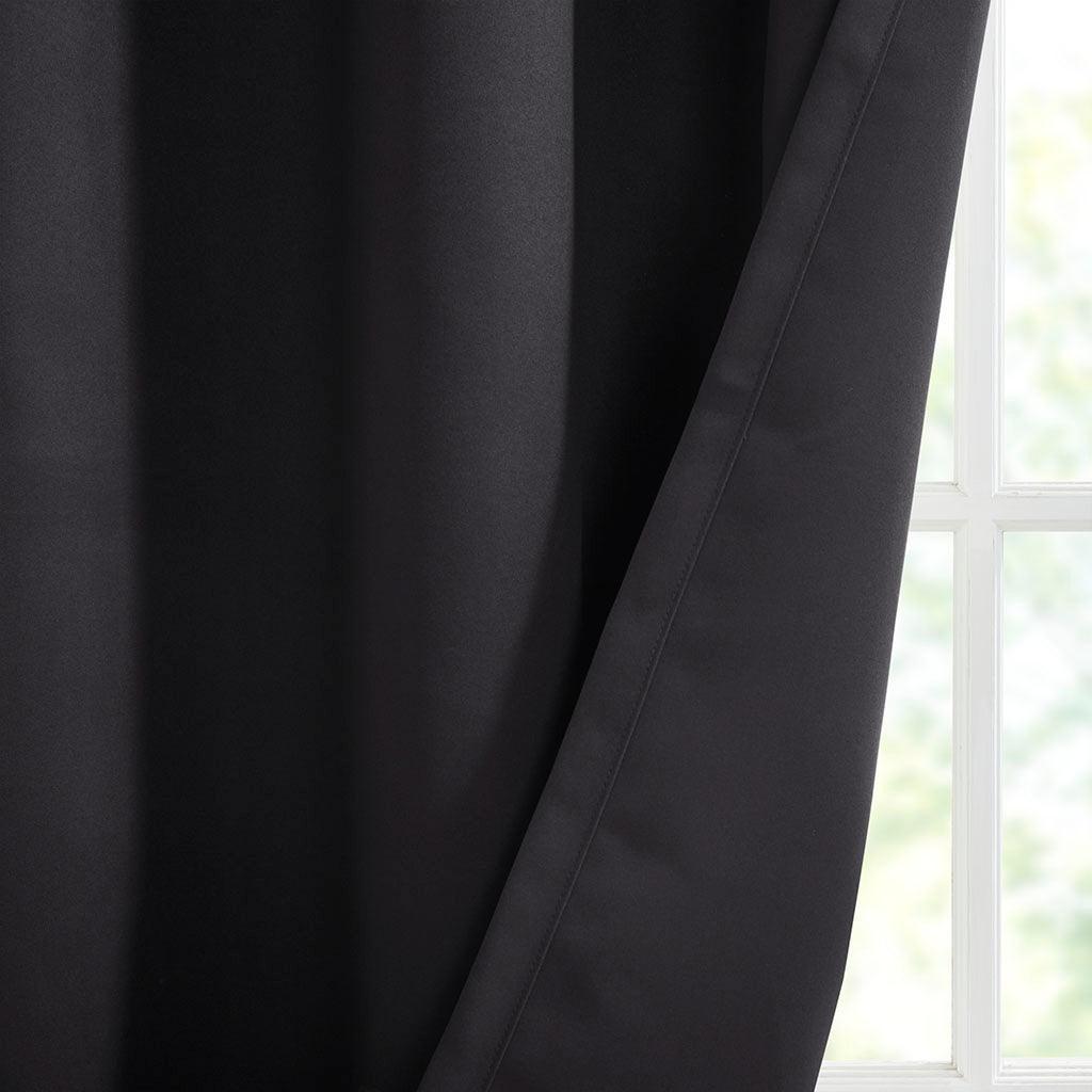 Olliix.com Curtains - Taren 63 H Solid Blackout Triple Weave Grommet Top Curtain Panel Pair Black