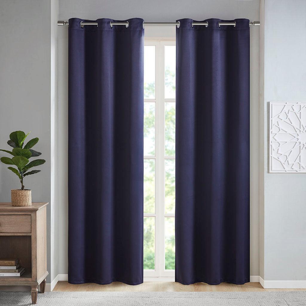 Olliix.com Curtains - Taren 63 H Solid Blackout Triple Weave Grommet Top Curtain Panel Pair Navy