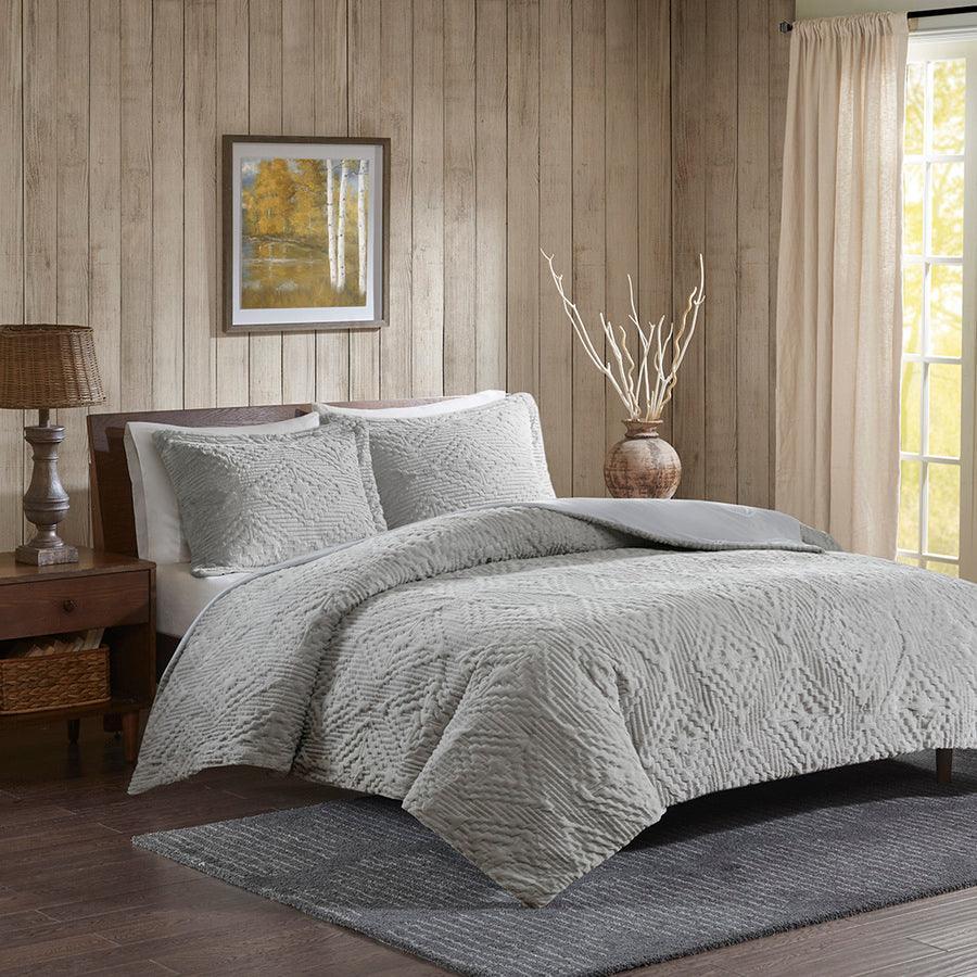 Olliix.com Comforters & Blankets - Teton Embroidered Plush Coverlet Set King/Cal King Gray