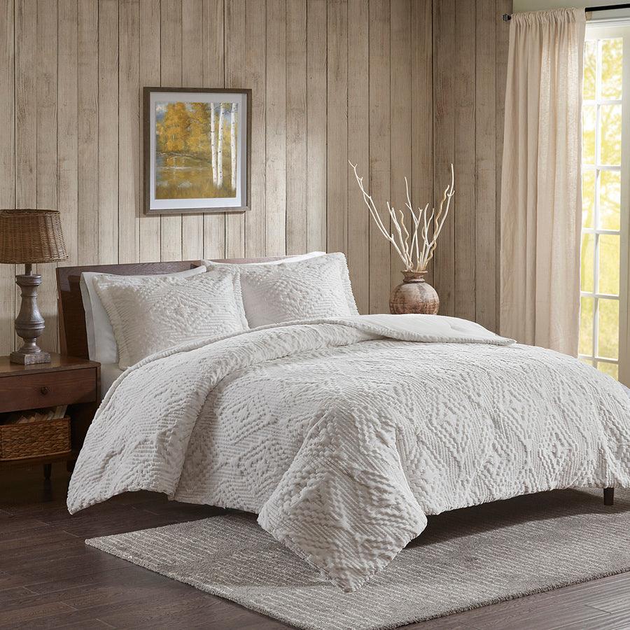 Olliix.com Comforters & Blankets - Teton Embroidered Plush Coverlet Set King/Cal King Ivory