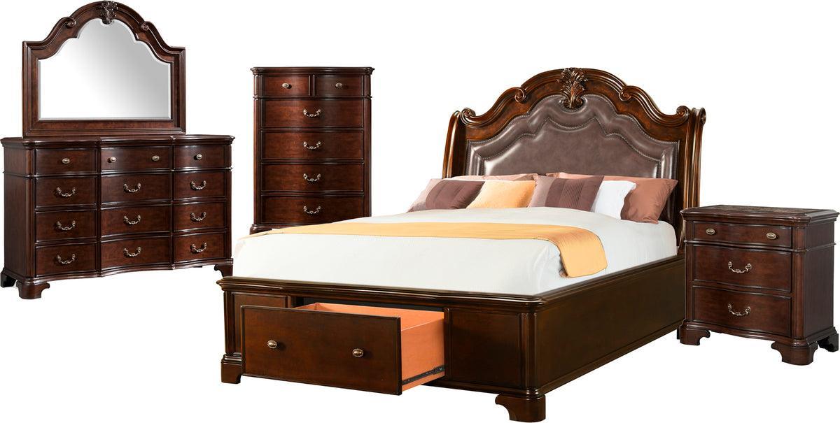 Elements Bedroom Sets - Tomlyn King Storage 5PC Bedroom Set Dark Cherry