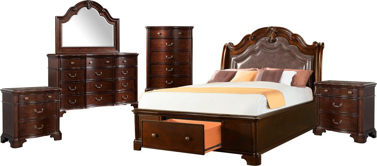 Elements Bedroom Sets - Tomlyn King Storage 6PC Bedroom Set Dark Cherry