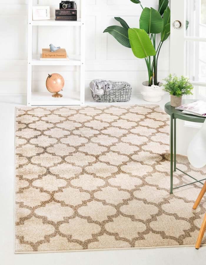 Unique Loom Indoor Rugs - Trellis Contemporary Palace Rectangular Rug Beige/Light Brown