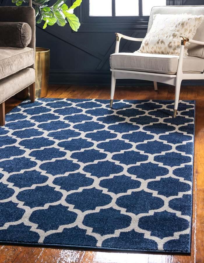 Unique Loom Indoor Rugs - Trellis Contemporary Palace Rectangular Rug Navy Blue