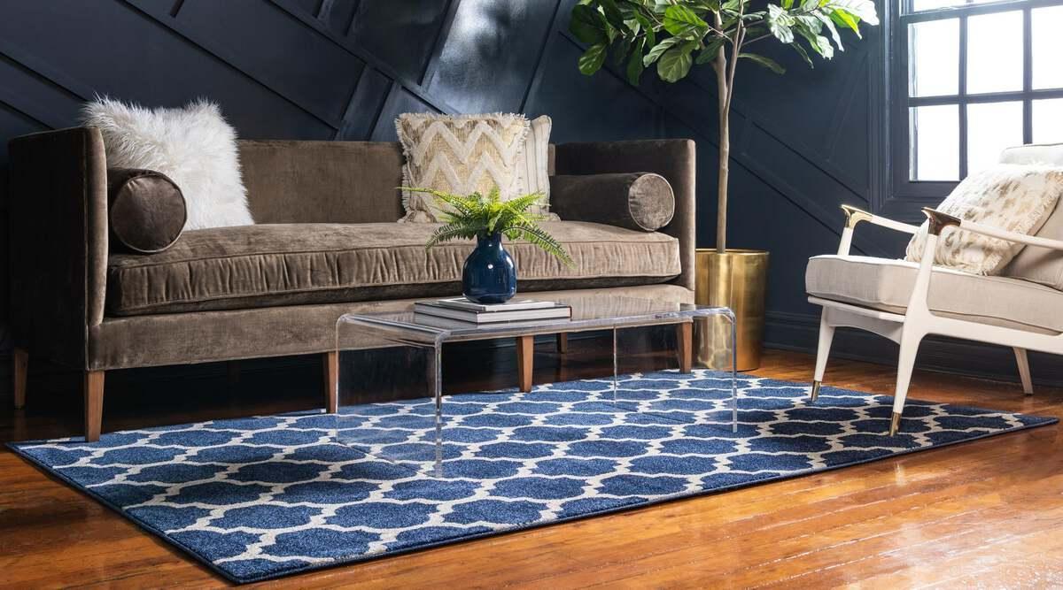 Unique Loom Indoor Rugs - Trellis Contemporary Palace Rectangular Rug Navy Blue