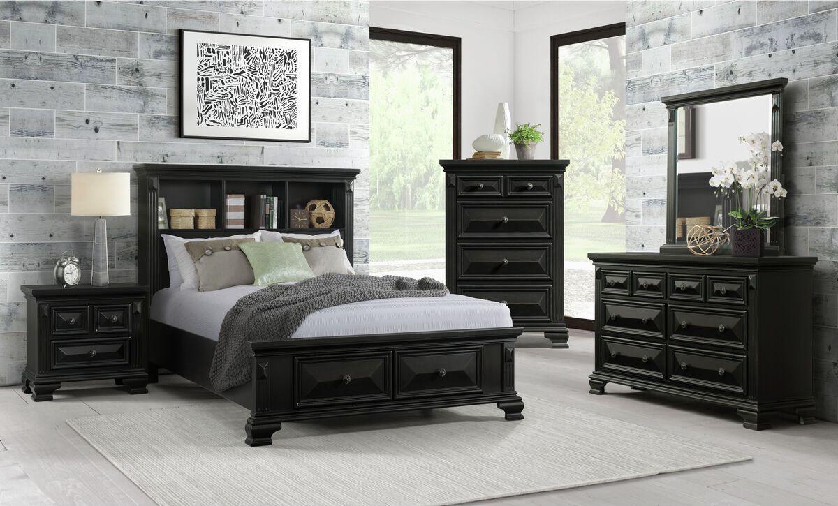 Elements Bedroom Sets - Trent Queen Storage 3 Piece Bedroom Set in Black