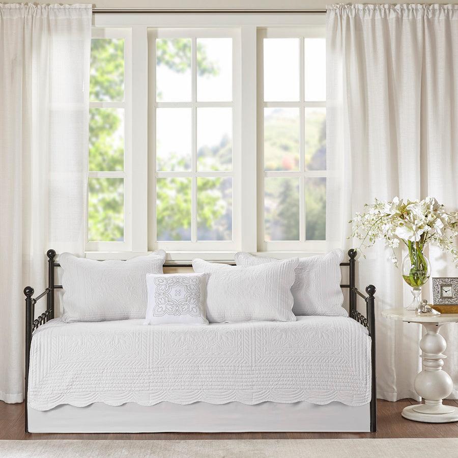 Olliix.com Comforters & Blankets - Tuscany Daybed 6 Piece Reversible Scalloped Edge Daybed Cover Set White