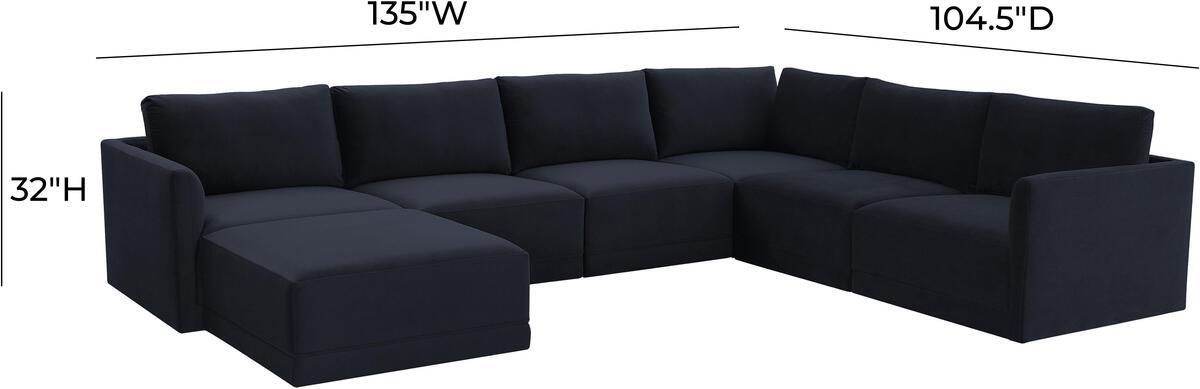 Tov Furniture Sectional Sofas - Willow Navy Modular Large Chaise Sectional