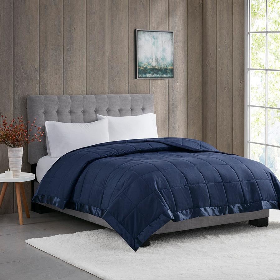 Olliix.com Comforters & Blankets - Windom Casual All Season Microfiber Down Alt Blanket with 3M Scotchgard King Navy