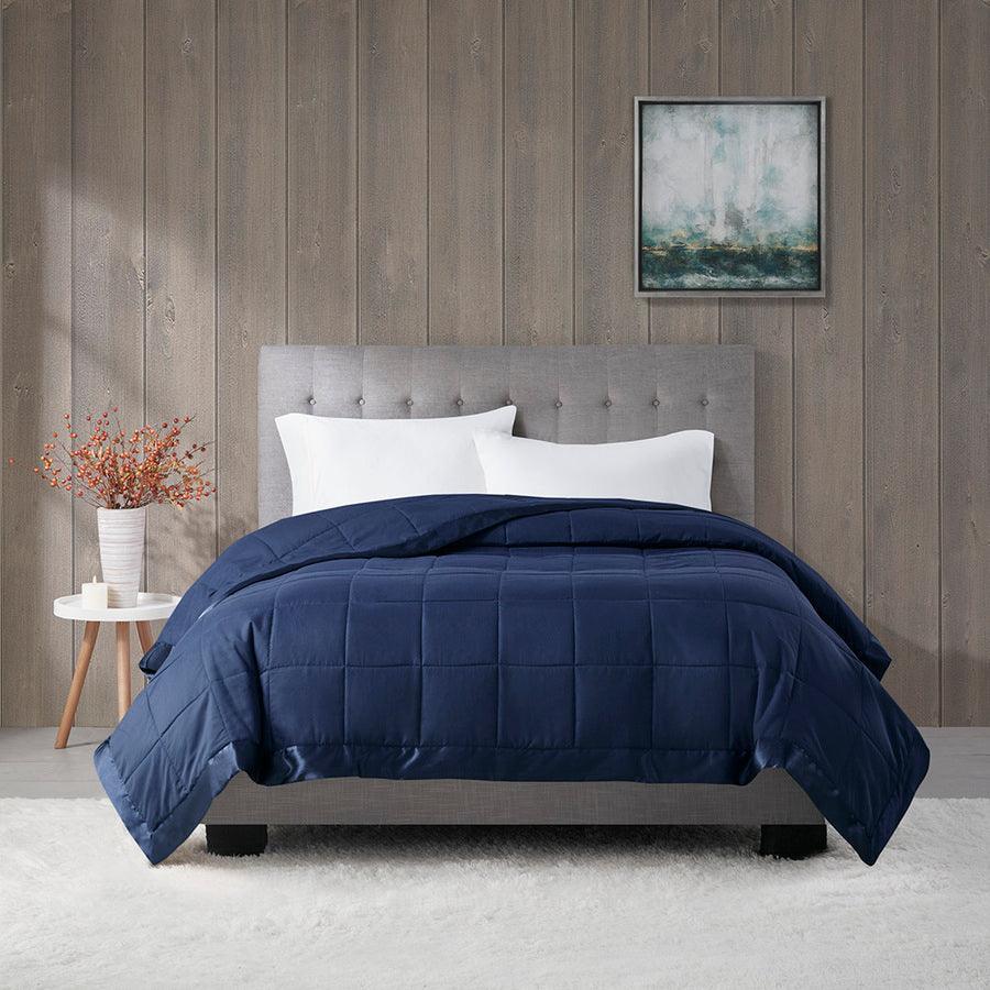 Olliix.com Comforters & Blankets - Windom Casual All Season Microfiber Down Alt Blanket with 3M Scotchgard King Navy