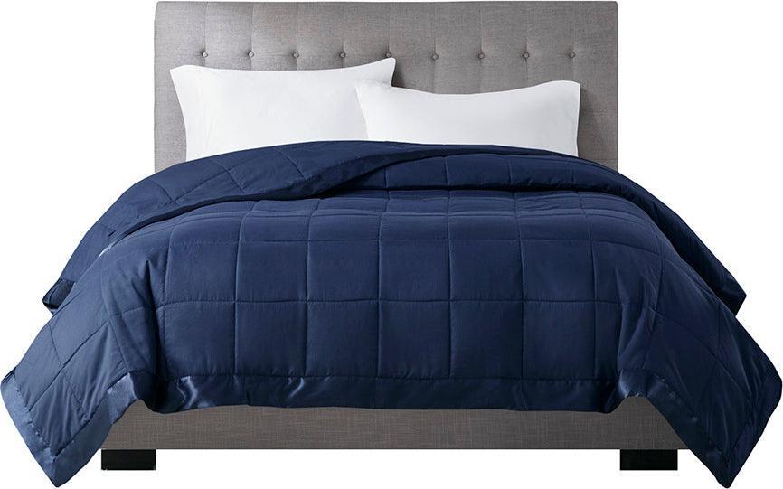 Olliix.com Comforters & Blankets - Windom Casual All Season Microfiber Down Alt Blanket with 3M Scotchgard King Navy