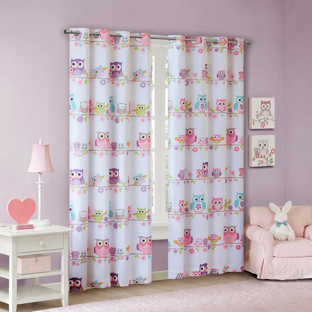 Olliix.com Curtains - Wise 84 H Wendy Owl Printed Blackout Window Panel Multi