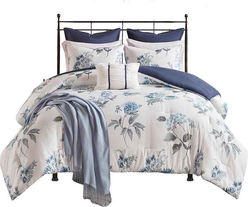 Shop Zennia Full/Queen 7 PC Printed Seersucker Comforter Set with Throw Blanket  Blue, Comforters & Blankets