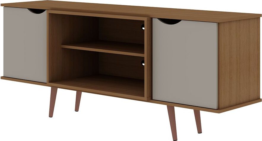 Manhattan Comfort TV & Media Units - Hampton 62.99 TV Stand with 4 Shelves & Solid Wood Legs in Off White & Maple Cream