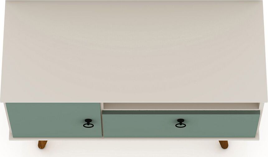 Manhattan Comfort TV & Media Units - Tribeca 35.43 TV Stand with Solid Wood Legs in Off White & Green Mint